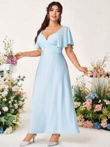 Cravure Elegant Knit Fabric Dress For Wedding & Party, Loose Fit With Sash, Shallow Blue, Summer, Plus Size - Blue - View 3