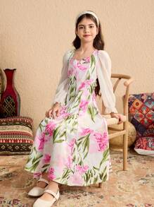 Tween Girls Casual Simple Fashion Daily Wear Dress - Multicolor - View 3