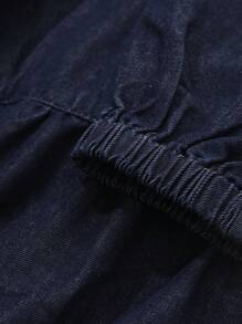 FRIFUL 女式长款深色水洗泡泡袖牛仔连衣裙，秋季服装 - 深色水洗藍 - 查看 7