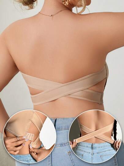 1 st Kvinnor Axelbandslös Elegant Andas Bekväm Crosscross Back Bandeau Bra