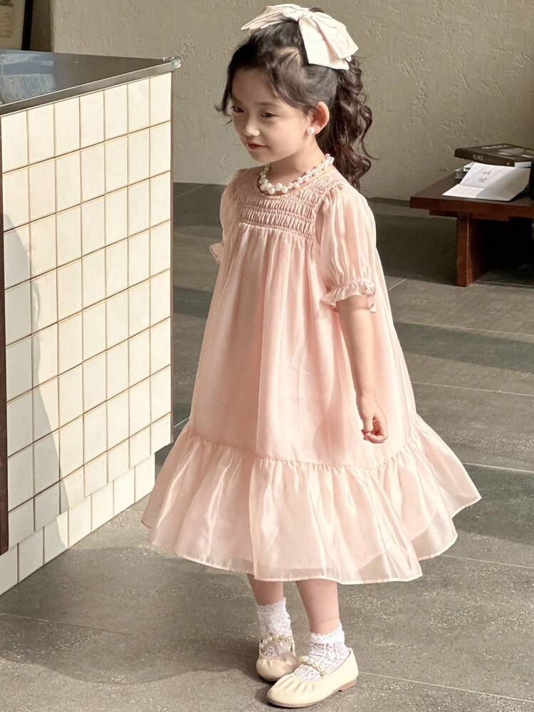 Robe princesse à manches courtes tissée, col rond, pour jeune fille, été