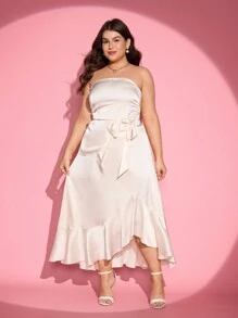 SHEIN MOD Váy Maxi Maxi Không Dây Nơ Màu Mơ, Bộ Trang Phục Thanh Lịch Cho Nữ Cỡ Lớn - Màu be - Xem 6