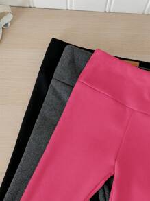 SHEIN LMoss Kids Conjunto de 3 piezas para bebé niña: Mallas ajustadas a juego, casuales y versátiles en negro, gris y rosa rojo. Oferta de compra 1 y lleva 3, elegante para otoño/invierno - Negro - Ver 5