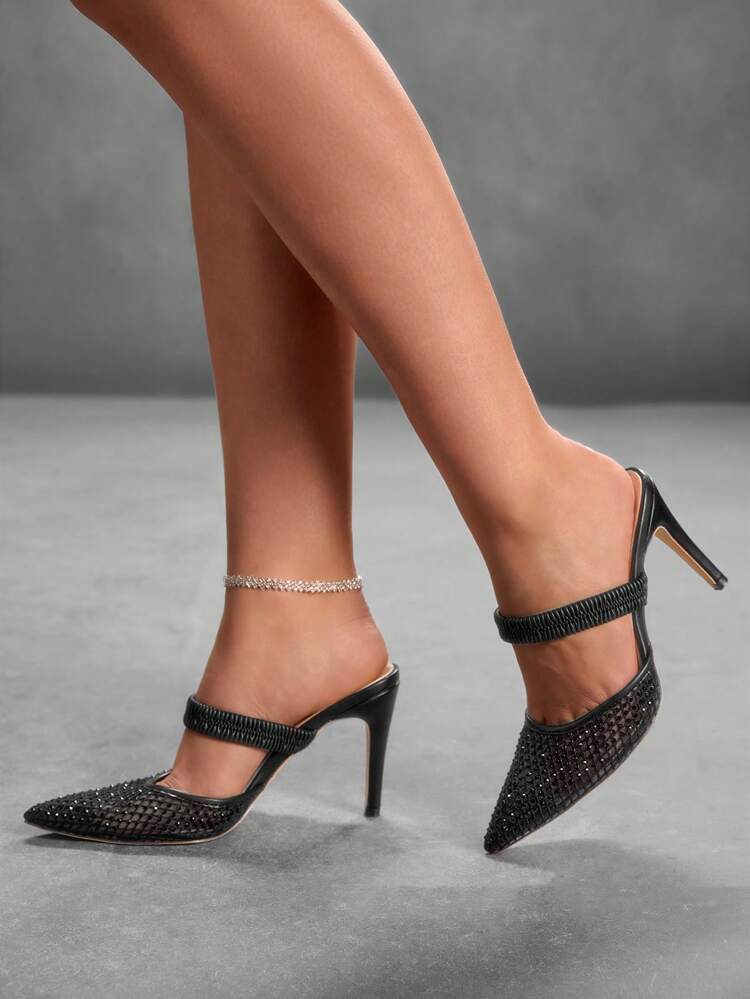 CUCCOO SZL Women's Pointed Toe High Heel Shoes, Sexy Fashion Mesh Rhinestone Lady Pumps Ideal For Spring Casual, Work, Elegant, Aesthetic Vintage-Style Outfits, Wedding, Formal Parties Spring Shoes Spring Break Easter Prom Heels