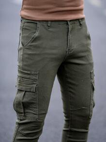 Manfinity Homme Men's Cargo Pocket Denim Skinny Fit Jogger Pants - Dark Green - View 6