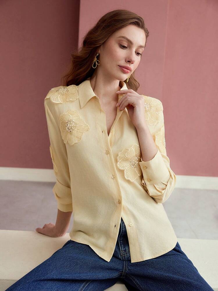APPLIQUES BUTTON UP SHIRT