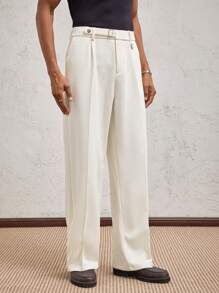 AKNOTIC Party Men's Loose Woven Casual Straight Leg Long Pants, Suitable For Everyday Wear - Apricot - View 5