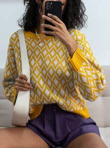 SHEIN Unity Pullover Sweater, Long Sleeve, Minimalist Fashion, Casual Daily Wear - Yellow - View 5