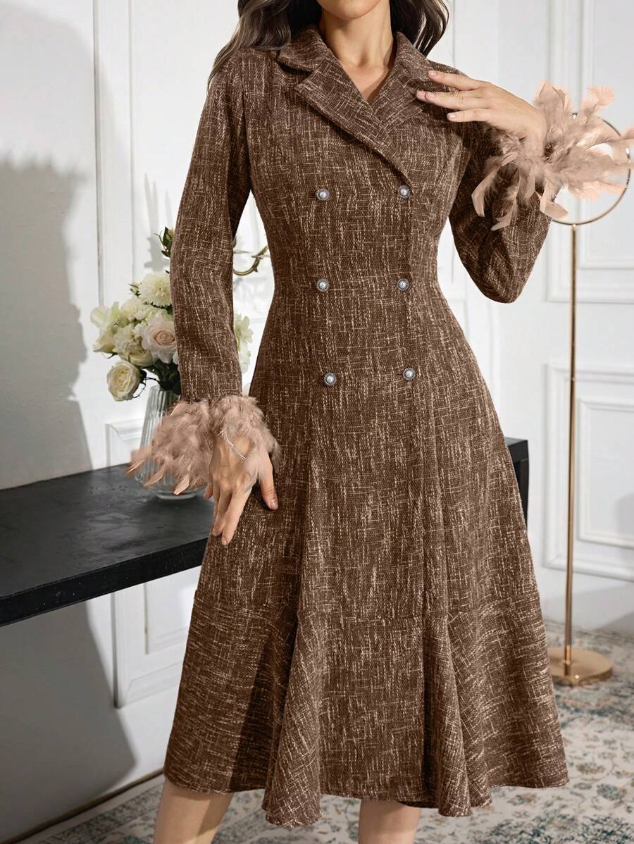 Modelyn Women Casual Minimalist Dress For Everyday Wear Long Evening Dresses - Coffee Brown - View 1