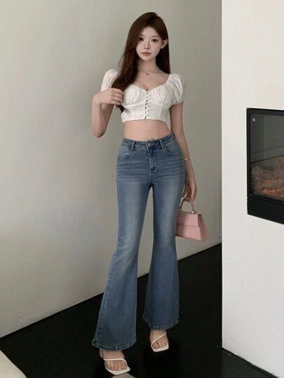 DAZY 复古西式女式喇叭牛仔裤