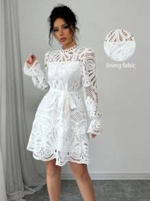 Elenzga Women's Solid Color Minimalist Casual Daily Wear Short Dress - White - View 7