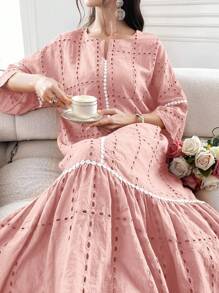 Al Najma 1 Pc Women's Casual Simple Arabian Style Dress, Suitable For Daily Wear - Pink - View 6