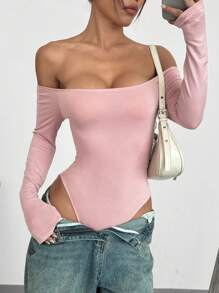 SHEIN EZwear Body rosa con hombros descubiertos para mujer