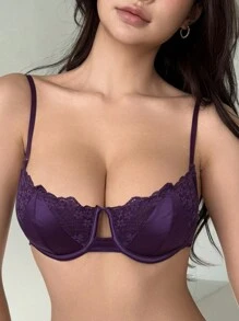 DAZY Lace Semi-Sheer Underwire Wireless Thin Bra, Back To School Clothes Lingerie For Women - Purple - View 7