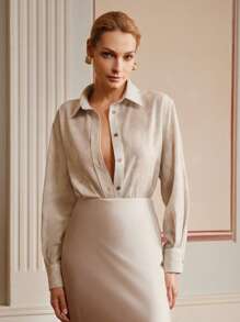 Anewsta Elaire 法式乡村风亚麻叶印花透明女式衬衫