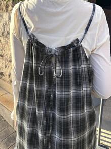 FRIFUL Vestido de mujer con tirantes largos a cuadros, estilo de vacaciones de primavera/verano, vestidos casuales para mujeres