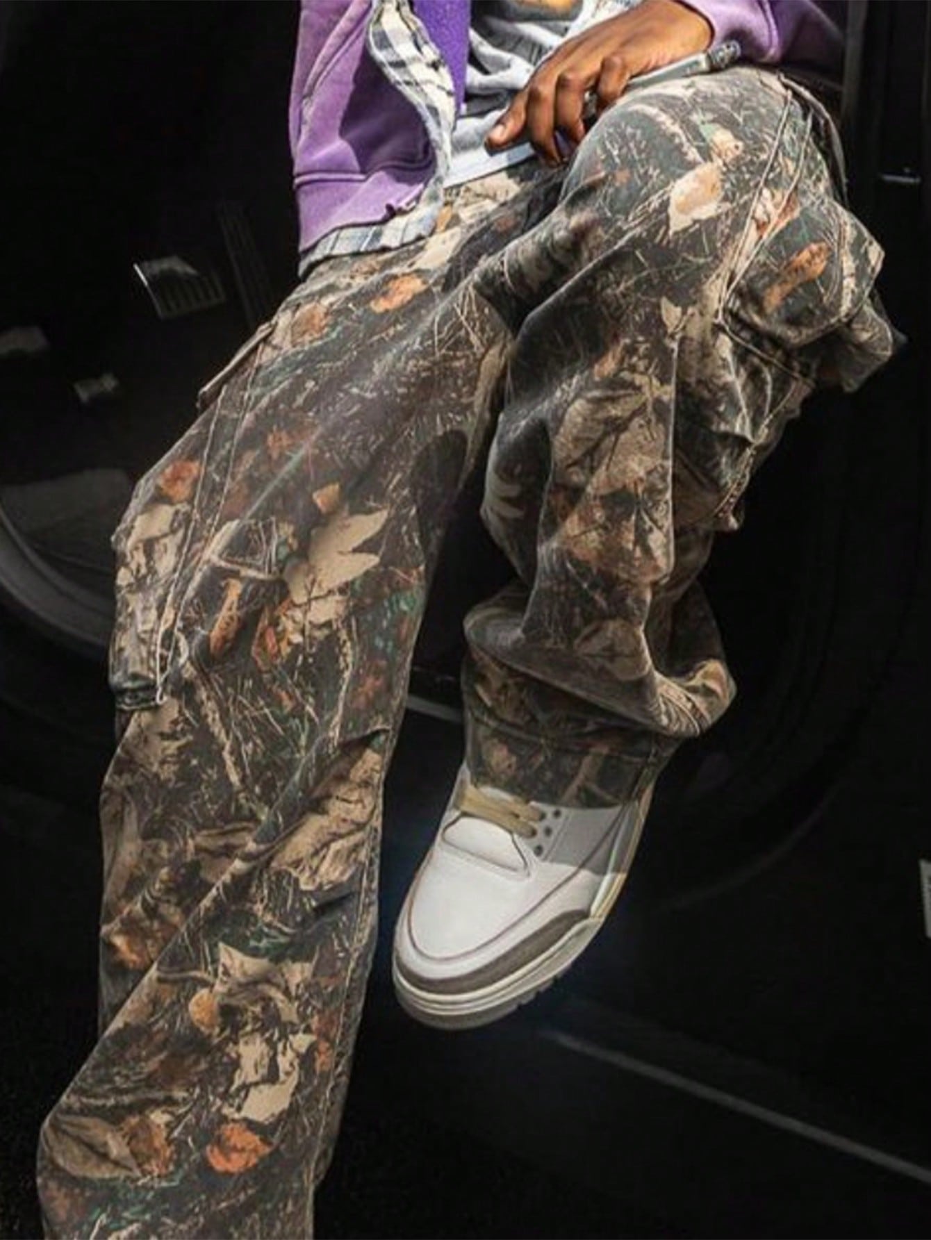 Men's Leaf Camouflage Cargo Pants, Outdoor Casual With Pockets