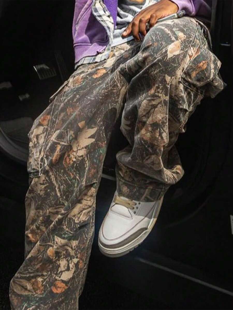 Pantalones de camuflaje de hoja estilo cargo para hombre, casuales para exteriores con bolsillos - Marrón - Ver 1