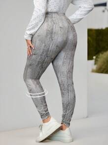 EMERY ROSE Plus Size Women Tie Dye Print Elastic Waist Casual Versatile Leggings - Brown - View 2