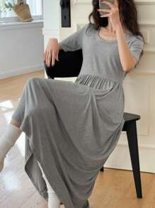 DAZY Vestido casual ajustado de manga corta sencillo y largo