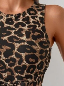 Swim Lushoire Women's Vacation Beach Leopard Print Tankini Set For Summer Beach Vacation - Multicolor - View 4