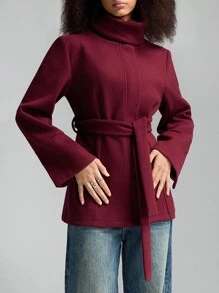 LYSMO 红色腰带高领外套 情人节款-春夏季度假款-2025新品 - 紅色 - 查看 1