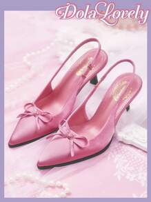 Dola Lovely Fashion Bow Pointed Toe High Heel Pumps Valentine's Day - Pink - View 5