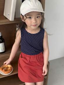 DAZY 2pcs/Set Young Girl Heart Print Vest Top & Mini Skirt - Navy Blue - View 6