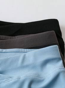 Flirla 3pcs/Set Plus Size Solid Color Simple Asymmetric Waist Ribbed Bottoming Shorts - Multicolor - View 9