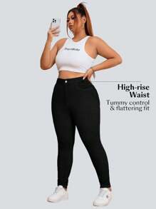 Flexra 大码女式休闲纯色高弹力针织修身紧身牛仔裤