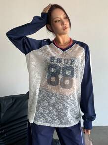 TrendSteals Women Oversized Streetwear Lace Color Blocking T-Shirt, Spring/Autumn Fall Cloth For Women - White - View 5