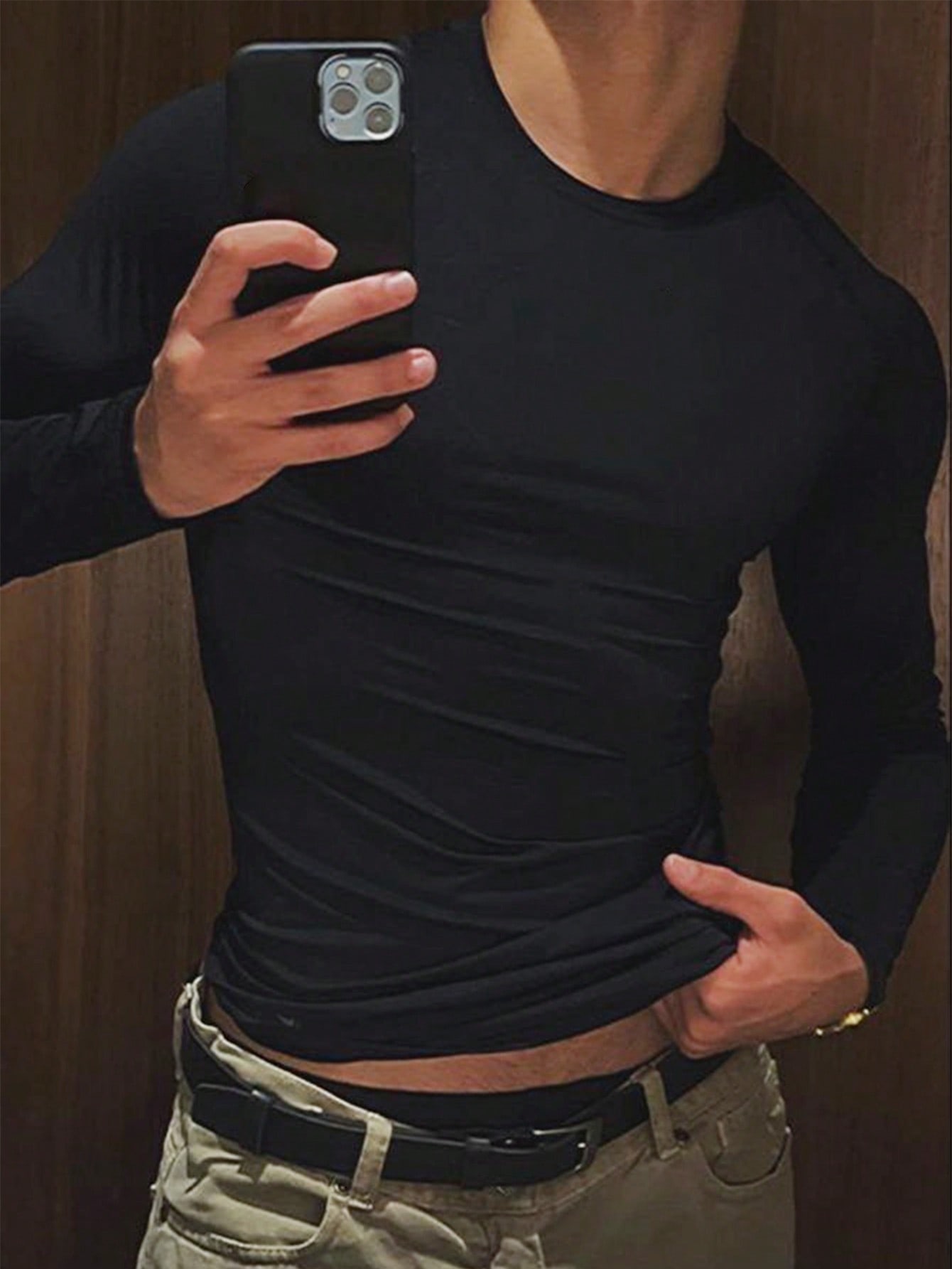 SHEIN Manfinity Dauomo Men's Solid Color Crew Neck Long Sleeve Casual T-Shirt, Minimalist