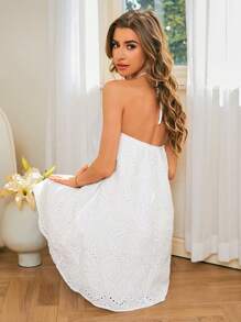 SHEIN VCAY 女士宽松露背 A 字形休闲纹理假日连衣裙