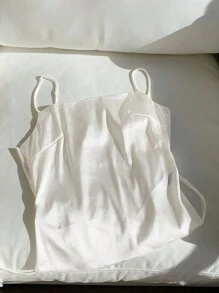 Comfortcana 女式白色缎面露背系带背心 - 白色 - 查看 4