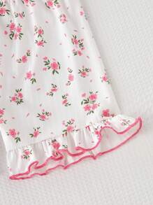 Young Girls Round Neck Short Sleeve Printed Simple Top And Shorts Casual 2 Pieces Set - White - View 5