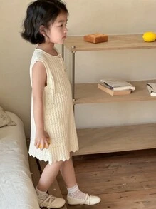 DAZY Young Girl Solid Color Button Front Sleeveless Minimalist Casual Sweater Dress,Girls Summer Outfits - White - View 6