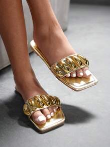 CUCCOO GRLICON Women's Flat Sandals, Y2K Style, Punk Rock, Biker, Cool Girl, Suitable For Halloween, Christmas, Party - Gold - View 4