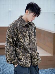 DAZY Men's Leopard Print Front Button Long Sleeve Casual Jacket - Multicolor - View 7