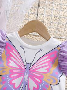 SHEIN 2 stuks Babymeisjes schattige vlinderprint top en rokset, zomer