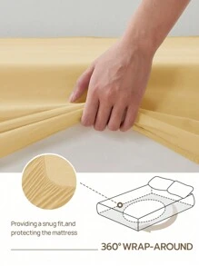 1 pieza [100% Algodón] Sábana ajustable de unicolor, protector de colchón, cubierta de colchón, cubierta de base de cama, ropa de cama suave, transpirable y cómoda, para todas las estaciones, lavable a máquina, anti-encogimiento y anti-decoloración, para camas de todos los tamaños - Sábana individual, doble, king, queen, Rama Bedtime Comfort