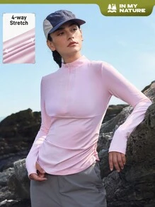 In My Nature In My Nature Damen Sweatshirt mit einfarbigem Stehkragen, Reißverschluss und halber Leiste, für lässigen Outdoor-Einsatz