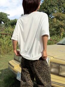 SHEIN EZwear 超大号女士休闲“我只接受现金道歉”标语红色圆领短袖 T 恤 - 白色 - 查看 2