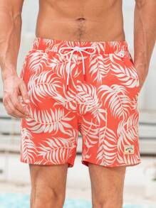Manfinity Swimmode Men's Full Print Lace Up Beach Shorts, Casual Vacation  Men Swim Trunks - Orange - View 3