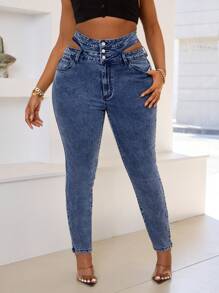 SHEIN SXY Plus Size Casual Denim Jeans, Stylish And Suitable For Daily Wear