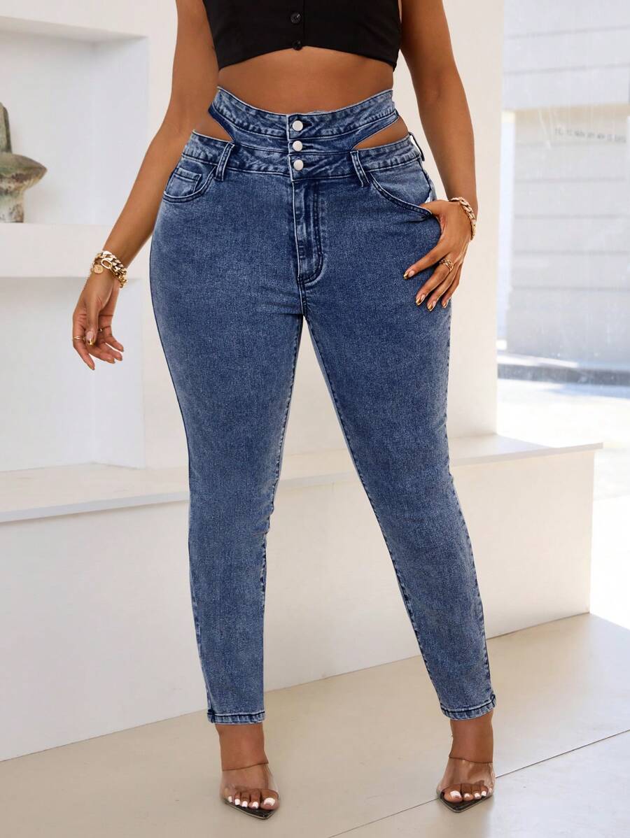 SHEIN SXY Plus Size Casual Denim Jeans, Stylish And Suitable For Daily Wear