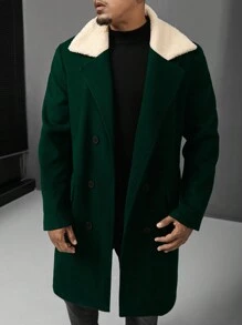 Manfinity Homme Chaqueta sencilla de talla grande para hombre con botones frontales y parches de unicolor de manga larga - Verde Oscuro - Ver 3