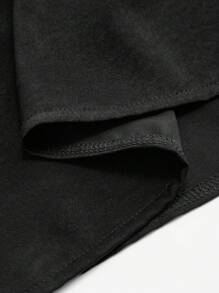 SHEIN Clasi Blusa negra holgada de mujer talla grande con decoración de perlas y mangas de murciélago de gasa - Negro - Ver 5