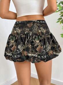 SHEIN EZwear Lässiger Vintage Damen Rock mit gesamtbedrucktem Baumzweig-Camouflage-Muster und Falten, knielang, geeignet für Frühling und Sommer - Verschiedenfarbig - Übersicht 2