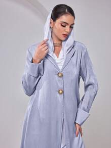 Al Najma Long Sleeve Simple Front Button Closure Long Abaya Robe - Blue - View 3