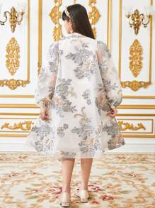 SHEIN Tween Girl Loose Elegant Jacquard Coat & Sleeveless Dress 2pcs Set - White - View 2